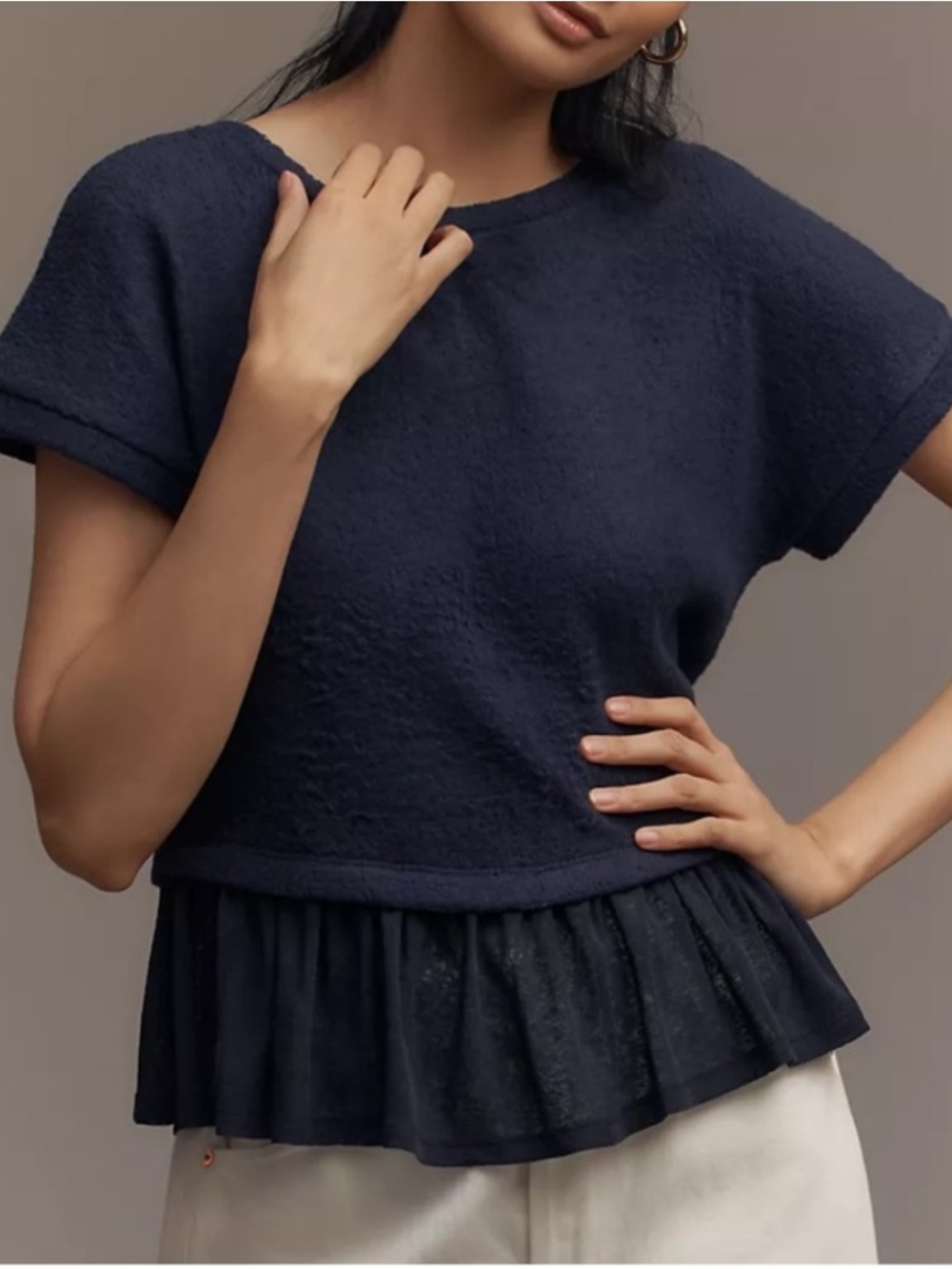 Pilcro Anthropologie Women XS Navy Blue Short-Sleeve Sweater Twofer Top